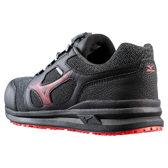 オールマイティ ワークシューズ 23.5cm ブラック×レッド LSII 52 L BOA F1GA220209235 ミズノ [ワーキング スニーカー ユニセックス ローカット ダイヤル靴 軽量]