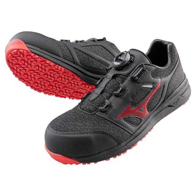 オールマイティ ワークシューズ 23.5cm ブラック×レッド LSII 52 L BOA F1GA220209235 ミズノ [ワーキング スニーカー ユニセックス ローカット ダイヤル靴 軽量]