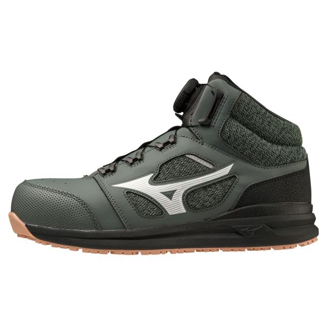 オールマイティ ワークシューズ 24.5cm カーキ×ホワイト LSII 73 M BOA F1GA220336245 ミズノ [メンズ ワーキング スニーカー ミッドカット ダイヤル靴 軽量]