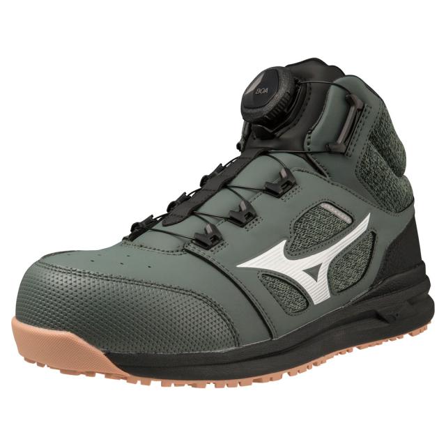 オールマイティ ワークシューズ 24.5cm カーキ×ホワイト LSII 73 M BOA F1GA220336245 ミズノ [メンズ ワーキング スニーカー ミッドカット ダイヤル靴 軽量]