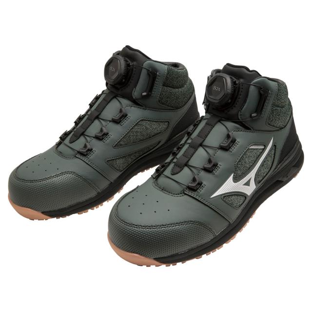 オールマイティ ワークシューズ 24.5cm カーキ×ホワイト LSII 73 M BOA F1GA220336245 ミズノ [メンズ ワーキング スニーカー ミッドカット ダイヤル靴 軽量]