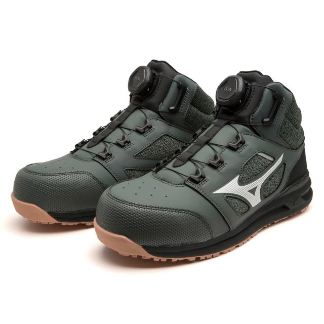 オールマイティ ワークシューズ 25.5cm カーキ×ホワイト LSII 73 M BOA F1GA220336255 ミズノ [メンズ ワーキング スニーカー ミッドカット ダイヤル靴 軽量]