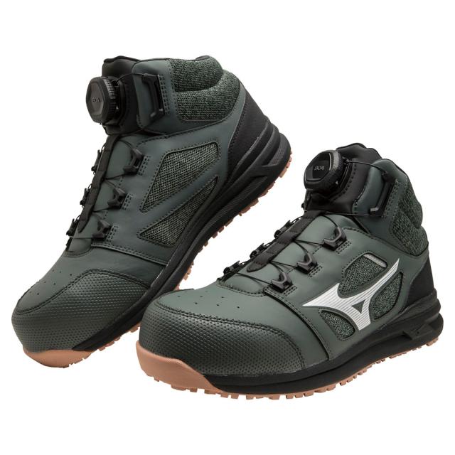 オールマイティ ワークシューズ 26.5cm カーキ×ホワイト LSII 73 M BOA F1GA220336265 ミズノ [メンズ ワーキング スニーカー ミッドカット ダイヤル靴 軽量]