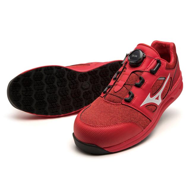 オールマイティ ワークシューズ 27.5cm レッド×ホワイト LSII 52 L BOA F1GA220262275 ミズノ [ワーキング スニーカー ユニセックス ローカット ダイヤル靴 軽量]