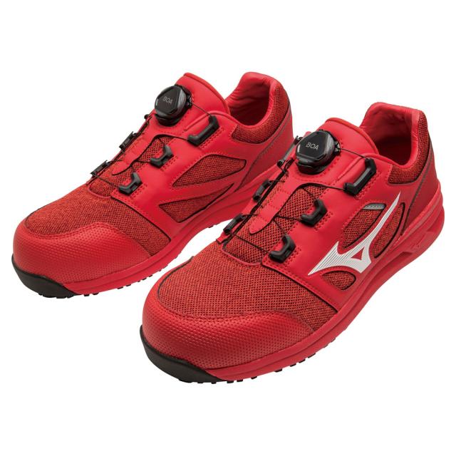 オールマイティ ワークシューズ 23.5cm レッド×ホワイト LSII 52 L BOA F1GA220262235 ミズノ [ワーキング スニーカー ユニセックス ローカット ダイヤル靴 軽量]