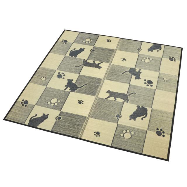 い草ラグ キューブキャット 180×230cm（3帖）  [猫柄 敷物 い草マット 防カビ 抗菌 洗濯可 大島屋]の通販は 8,396円