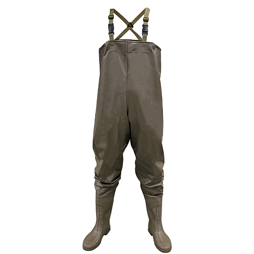 PVC 胴付長靴 L25.5〜26.0cm ブラウン 80300 [ワンタッチ着脱 着脱楽 脱ぎ履き簡単 水作業 水産 漁業 オカモト]の通販は