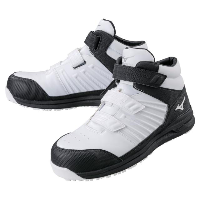 オールマイティ ワークシューズ 24.5cm ホワイト×シルバー×ブラック SSII 21 H F1GA220501245 ミズノ [ワーキング スニーカー メンズ ハイカット ベルト靴 軽量]