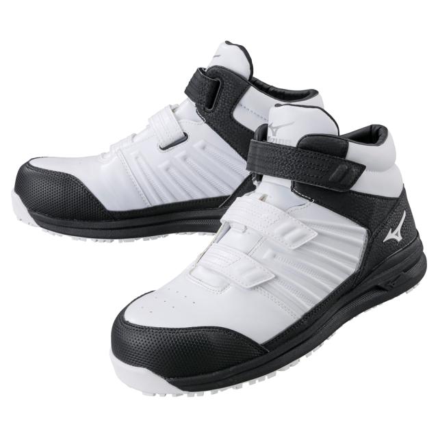 オールマイティ ワークシューズ 27.5cm ホワイト×シルバー×ブラック SSII 21 H F1GA220501275 ミズノ [ワーキング スニーカー メンズ ハイカット ベルト靴 軽量]
