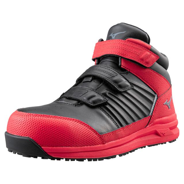 オールマイティ ワークシューズ 24.5cm ブラック×ダークシルバー×レッド SSII 21 H F1GA220509245 ミズノ [ワーキング スニーカー メンズ ハイカット ベルト靴 軽量]