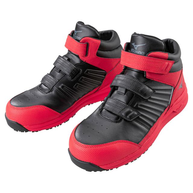 オールマイティ ワークシューズ 25.5cm ブラック×ダークシルバー×レッド SSII 21 H F1GA220509255 ミズノ [ワーキング スニーカー メンズ ハイカット ベルト靴 軽量]