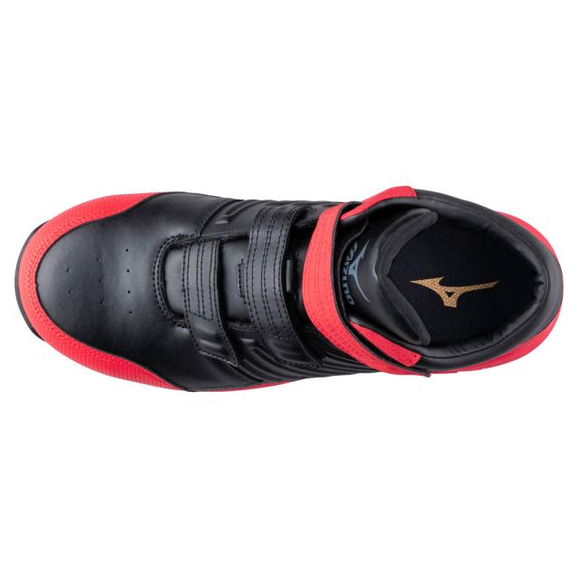 オールマイティ ワークシューズ 25.5cm ブラック×ダークシルバー×レッド SSII 21 H F1GA220509255 ミズノ [ワーキング スニーカー メンズ ハイカット ベルト靴 軽量]