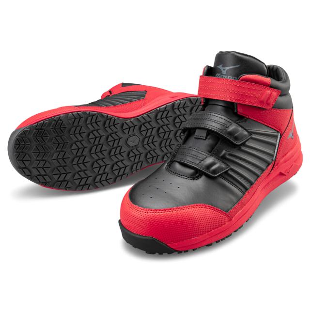 オールマイティ ワークシューズ 27.5cm ブラック×ダークシルバー×レッド SSII 21 H F1GA220509275 ミズノ [ワーキング スニーカー メンズ ハイカット ベルト靴 軽量]