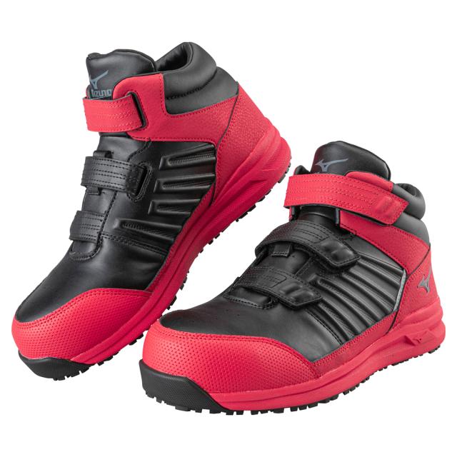 オールマイティ ワークシューズ 27.5cm ブラック×ダークシルバー×レッド SSII 21 H F1GA220509275 ミズノ [ワーキング スニーカー メンズ ハイカット ベルト靴 軽量]