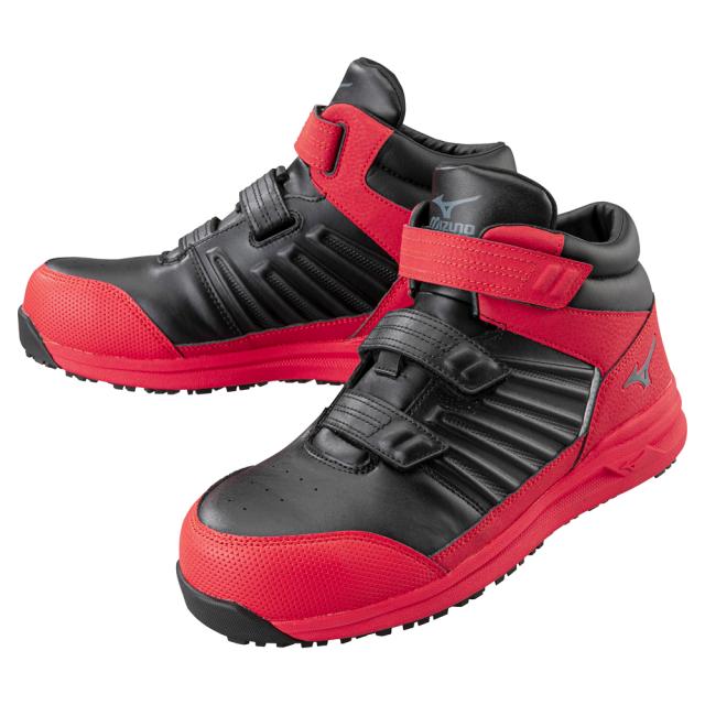 オールマイティ ワークシューズ 27.5cm ブラック×ダークシルバー×レッド SSII 21 H F1GA220509275 ミズノ [ワーキング スニーカー メンズ ハイカット ベルト靴 軽量]