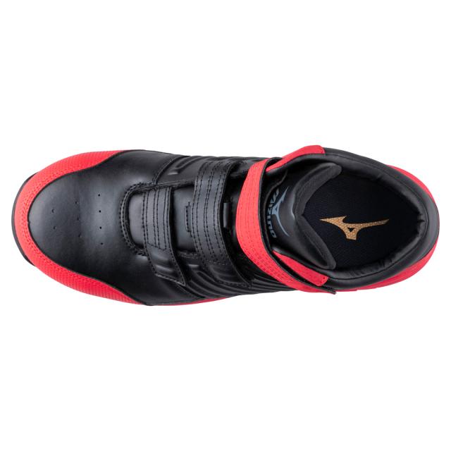 オールマイティ ワークシューズ 27.5cm ブラック×ダークシルバー×レッド SSII 21 H F1GA220509275 ミズノ [ワーキング スニーカー メンズ ハイカット ベルト靴 軽量]