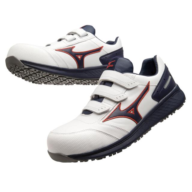 オールマイティ ワークシューズ 23.5cm ホワイト×ネイビー×レッド SU 22 L F1GA231101235 ミズノ [作業靴 ワーキング スニーカー ユニセックス ローカット ベルト靴 軽量 ]
