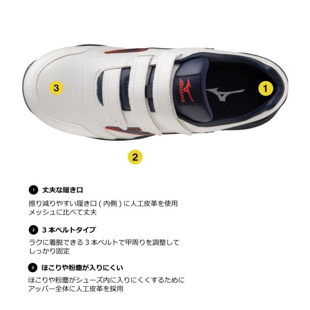 オールマイティ ワークシューズ 24.5cm ホワイト×ネイビー×レッド SU 22 L F1GA231101245 ミズノ [作業靴 ワーキング スニーカー ユニセックス ローカット ベルト靴 軽量 ]