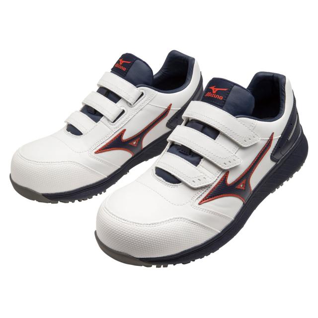 オールマイティ ワークシューズ 27.5cm ホワイト×ネイビー×レッド SU 22 L F1GA231101275 ミズノ [作業靴 ワーキング スニーカー ユニセックス ローカット ベルト靴 軽量 ]