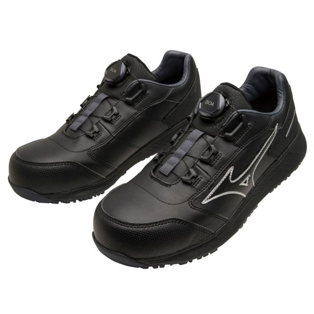 オールマイティ ワークシューズ 27.5cm ブラック×シルバー SU 51 L BOA F1GA231709275 ミズノ [作業靴 ワーキング スニーカー ユニセックス ローカット ダイヤル靴 軽量 ]