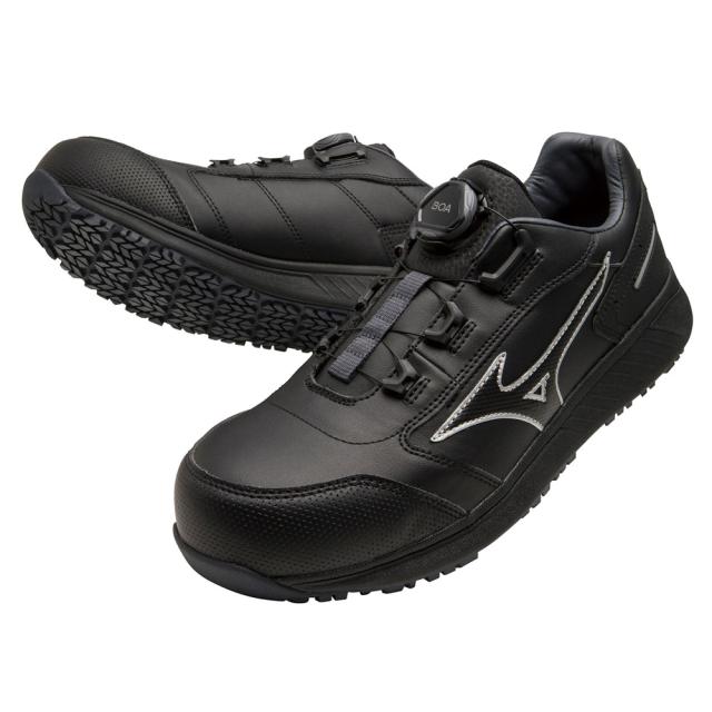 オールマイティ ワークシューズ 27.5cm ブラック×シルバー SU 51 L BOA F1GA231709275 ミズノ [作業靴 ワーキング スニーカー ユニセックス ローカット ダイヤル靴 軽量 ]