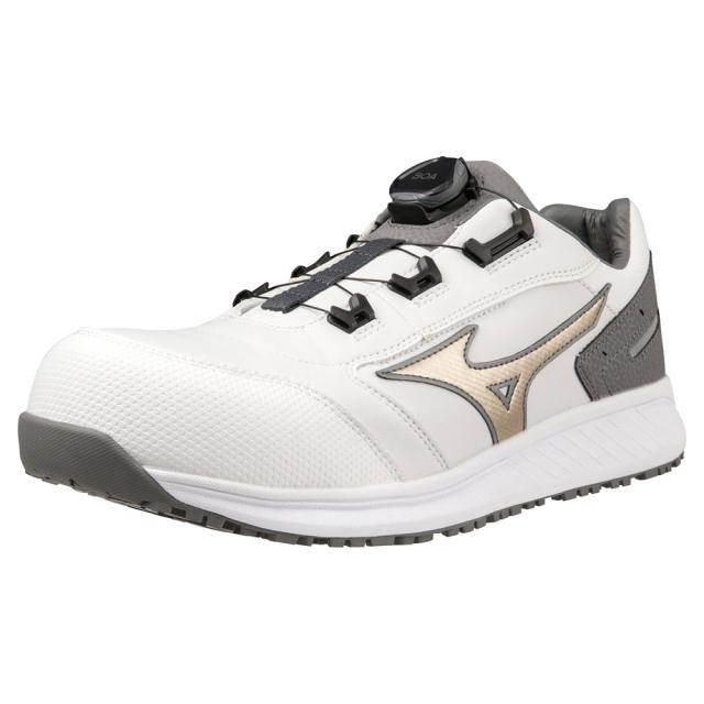 オールマイティ ワークシューズ 25.5cm ホワイト×ゴールド×グレー SU 51 L BOA F1GA231701255 ミズノ [作業靴 ワーキング スニーカー ユニセックス ローカット ダイヤル靴 軽量 ]