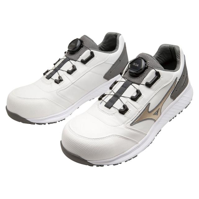 オールマイティ ワークシューズ 25.5cm ホワイト×ゴールド×グレー SU 51 L BOA F1GA231701255 ミズノ [作業靴 ワーキング スニーカー ユニセックス ローカット ダイヤル靴 軽量 ]