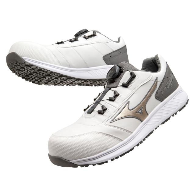 オールマイティ ワークシューズ 25.5cm ホワイト×ゴールド×グレー SU 51 L BOA F1GA231701255 ミズノ [作業靴 ワーキング スニーカー ユニセックス ローカット ダイヤル靴 軽量 ]