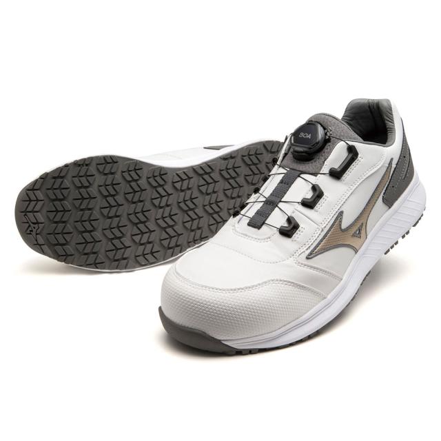 オールマイティ ワークシューズ 25.5cm ホワイト×ゴールド×グレー SU 51 L BOA F1GA231701255 ミズノ [作業靴 ワーキング スニーカー ユニセックス ローカット ダイヤル靴 軽量 ]