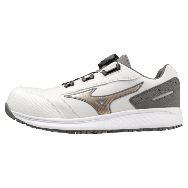 オールマイティ ワークシューズ 27.5cm ホワイト×ゴールド×グレー SU 51 L BOA F1GA231701275 ミズノ [作業靴 ワーキング スニーカー ユニセックス ローカット ダイヤル靴 軽量 ]