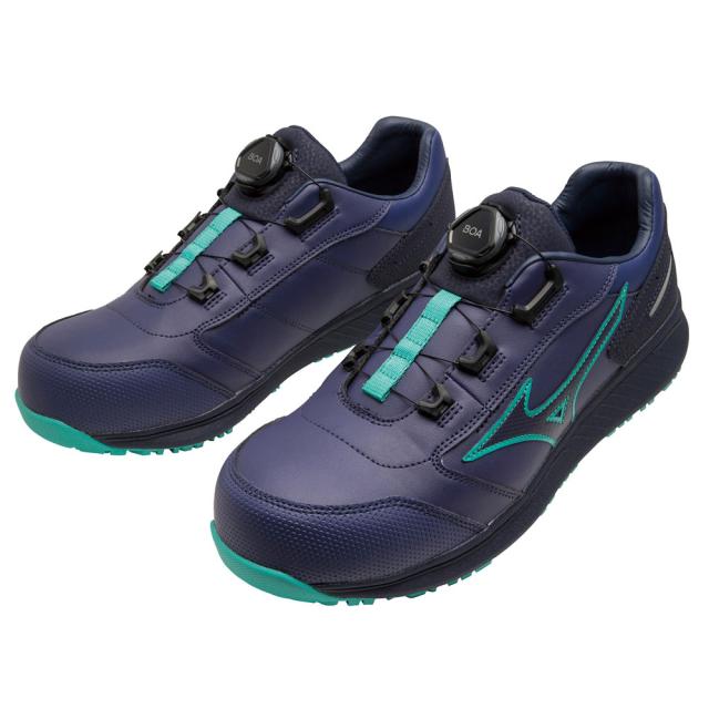 オールマイティ ワークシューズ 26.5cm ブルー×ネイビー×エメラルドグリーン SU 51 L BOA F1GA231727265 ミズノ [作業靴 ワーキング スニーカー ユニセックス ローカット ダイヤル靴 軽量 ]