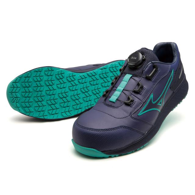 オールマイティ ワークシューズ 26.5cm ブルー×ネイビー×エメラルドグリーン SU 51 L BOA F1GA231727265 ミズノ [作業靴 ワーキング スニーカー ユニセックス ローカット ダイヤル靴 軽量 ]