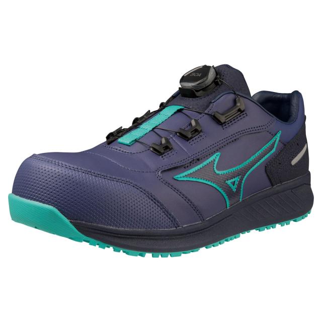 オールマイティ ワークシューズ 27.5cm ブルー×ネイビー×エメラルドグリーン SU 51 L BOA F1GA231727275 ミズノ [作業靴 ワーキング スニーカー ユニセックス ローカット ダイヤル靴 軽量 ]