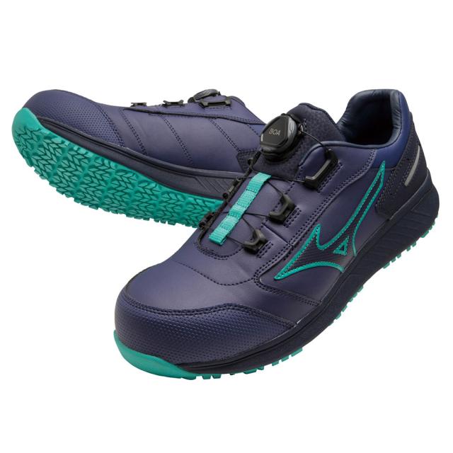 オールマイティ ワークシューズ 27.5cm ブルー×ネイビー×エメラルドグリーン SU 51 L BOA F1GA231727275 ミズノ [作業靴 ワーキング スニーカー ユニセックス ローカット ダイヤル靴 軽量 ]