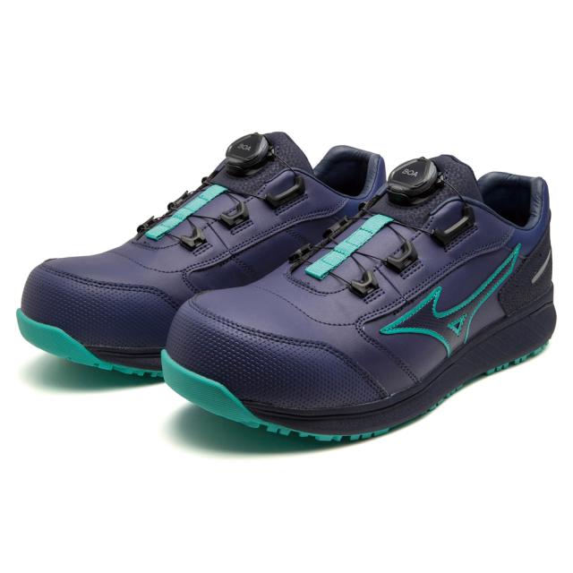 オールマイティ ワークシューズ 29cm ブルー×ネイビー×エメラルドグリーン SU 51 L BOA F1GA231727290 ミズノ [作業靴 ワーキング スニーカー ユニセックス ローカット ダイヤル靴 軽量 ]