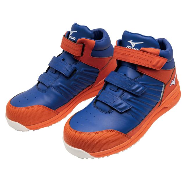オールマイティ ワークシューズ 25.5cm ブルー×ホワイト×オレンジ SSII 21 H F1GA220527255 ミズノ [ワーキング スニーカー メンズ ハイカット ベルト靴 軽量]