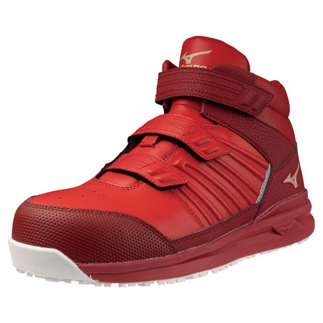 オールマイティ ワークシューズ 26.5cm レッド×ゴールド×レッド SSII 21 H F1GA220562265 ミズノ [ワーキング スニーカー メンズ ハイカット ベルト靴 軽量]