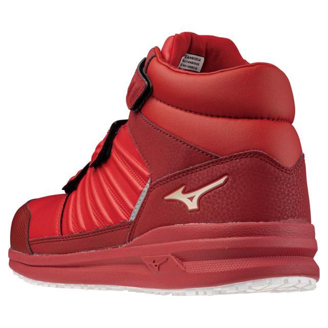 オールマイティ ワークシューズ 26.5cm レッド×ゴールド×レッド SSII 21 H F1GA220562265 ミズノ [ワーキング スニーカー メンズ ハイカット ベルト靴 軽量]