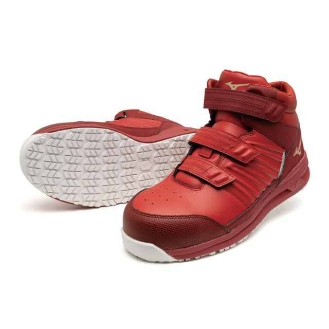 オールマイティ ワークシューズ 27.5cm レッド×ゴールド×レッド SSII 21 H F1GA220562275 ミズノ [ワーキング スニーカー メンズ ハイカット ベルト靴 軽量]