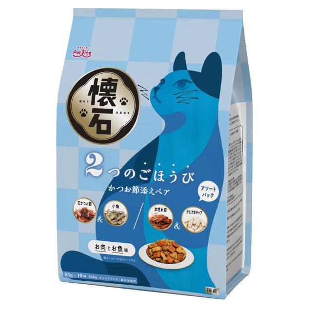 (まとめ買い10個)懐石 2つのごほうび かつお節添えペア 日本製 650g [ケース販売 キャットフード 猫用 エサ ドライ ペットライン]