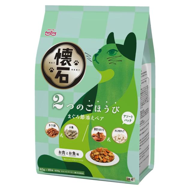 (まとめ買い10個)懐石 2つのごほうび まぐろ節添えペア 日本製 650g [ケース販売 キャットフード 猫用 エサ ドライ ペットライン]