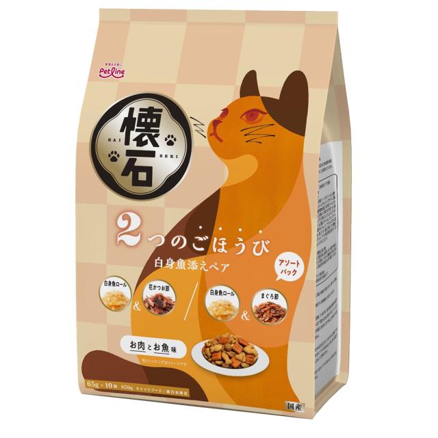 (まとめ買い10個)懐石 2つのごほうび 白身魚添えペア 日本製 650g [ケース販売 キャットフード 猫用 エサ ドライ ペットライン]