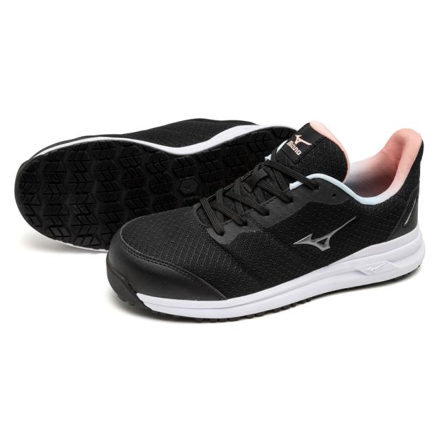 オールマイティ ワークシューズ 22.5cm ブラック×シルバー×ピンク FSII 11L F1GA240309225 ミズノ [ウィメンズ レディース 女性 ワーキング スニーカー ローカット 軽量]