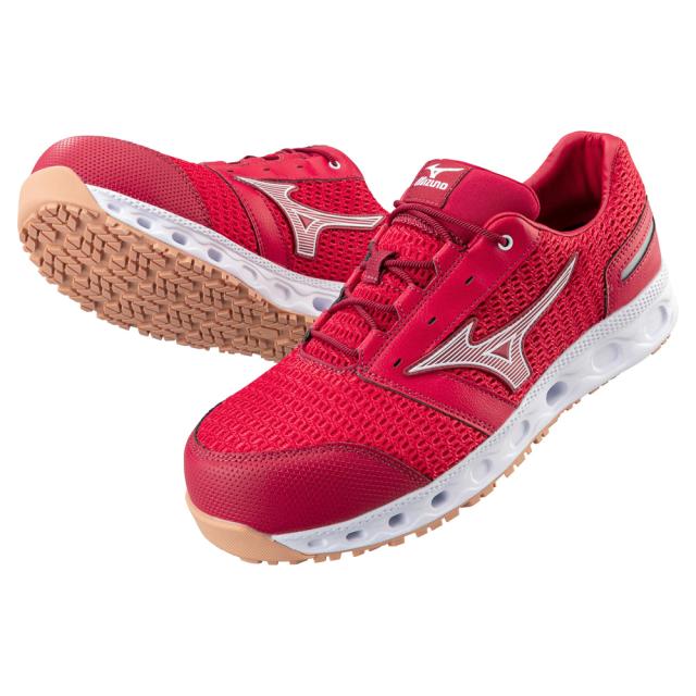 オールマイティ ワークシューズ 25.5cm レッド×ホワイト VH 11 L F1GA220462255 ミズノ [メンズ 男性 ワーキング スニーカー ローカット 軽量 ]