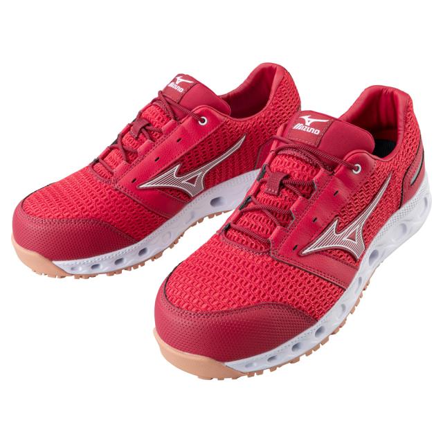 オールマイティ ワークシューズ 26.5cm レッド×ホワイト VH 11 L F1GA220462265 ミズノ [メンズ 男性 ワーキング スニーカー ローカット 軽量 ]