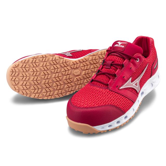 オールマイティ ワークシューズ 27.5cm レッド×ホワイト VH 11 L F1GA220462275 ミズノ [メンズ 男性 ワーキング スニーカー ローカット 軽量 ]