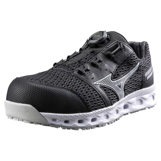 オールマイティ ワークシューズ 25.5cm ブラック×シルバー VH 51L BOA F1GA230609255 ミズノ [メンズ 男性 ワーキング スニーカー ローカット ダイヤル靴 軽量]