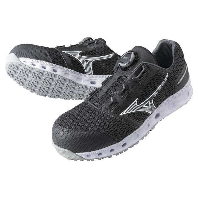 オールマイティ ワークシューズ 25.5cm ブラック×シルバー VH 51L BOA F1GA230609255 ミズノ [メンズ 男性 ワーキング スニーカー ローカット ダイヤル靴 軽量]