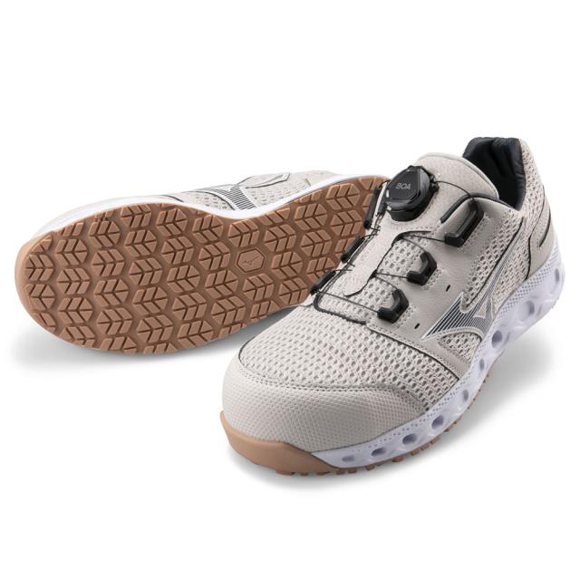 オールマイティ ワークシューズ 25.5cm ベージュ×ダークグレー VH 51L BOA F1GA230649255 ミズノ [メンズ 男性 ワーキング スニーカー ローカット ダイヤル靴 軽量]