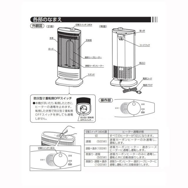 速暖遠赤外線電気ヒーター 日本製 EWH-CS100P-W [暖房 ストーブ カーボンヒーター スピード暖房 トヨトミ]_4